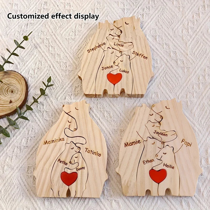 Personalized Customed Wooden Bear Family Puzzle