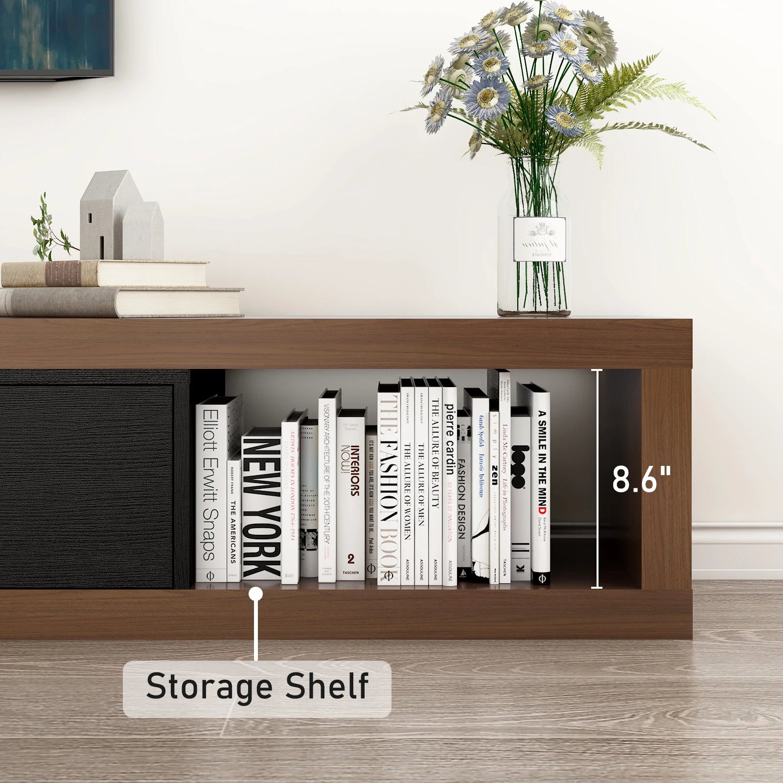 82-110'' Wooden Extendable TV Media Console w/3 Drawers & Open Storage Shelf,
