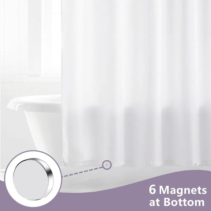72Wx72L Machine Washable and Waterproof Fabric Shower Curtain Liner with 6 Magnets and Brass Grommets.