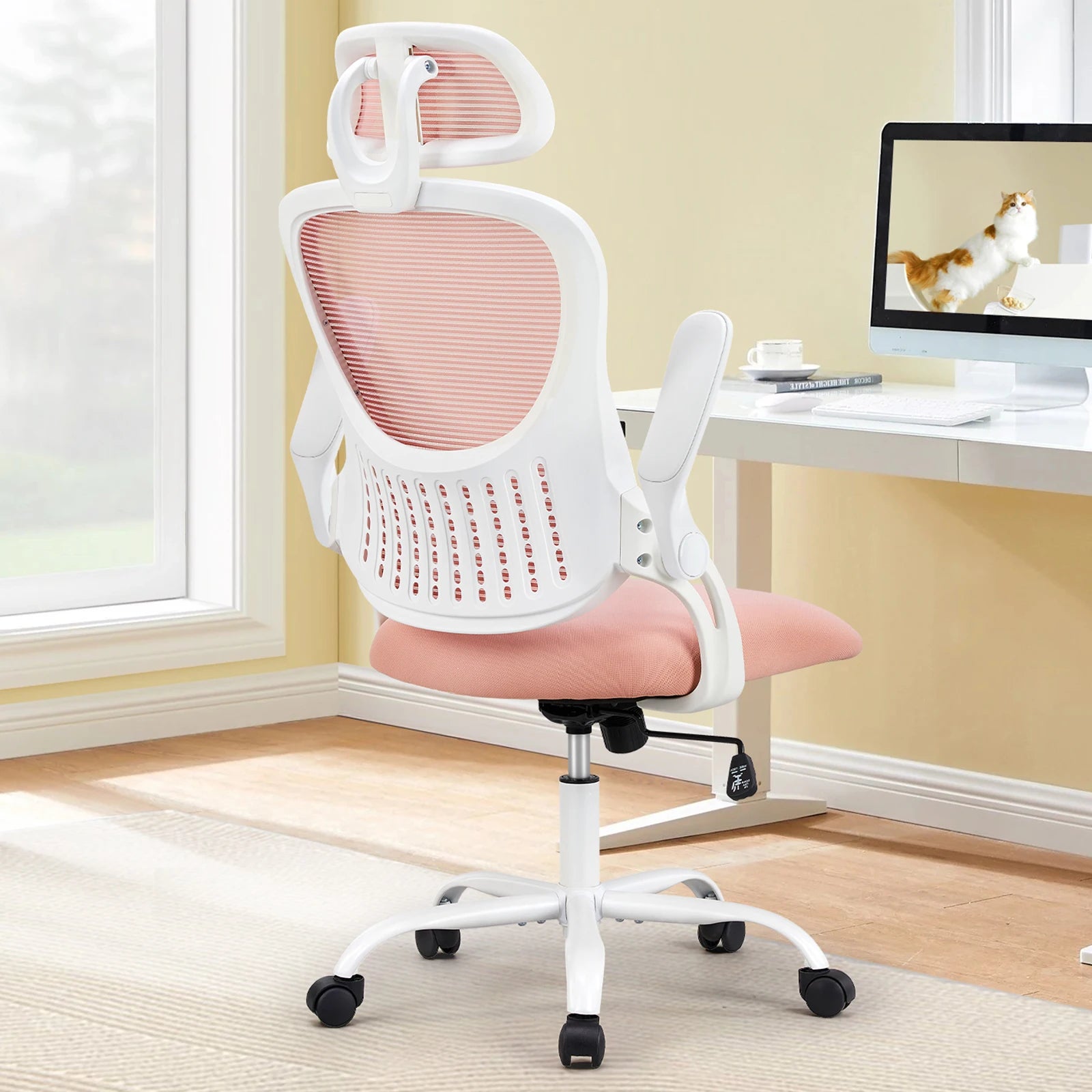 Mesh Ergonomic Computer Desk Chair with Flip-up Arms and Adjustable Headrest