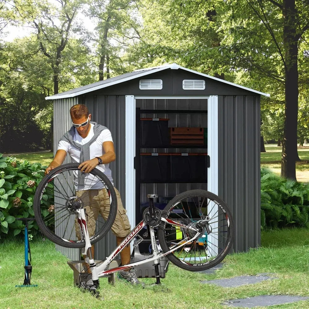 6.2 X 4.2 FT Outdoor Waterproof Metal Storage Shed With Sliding Door.