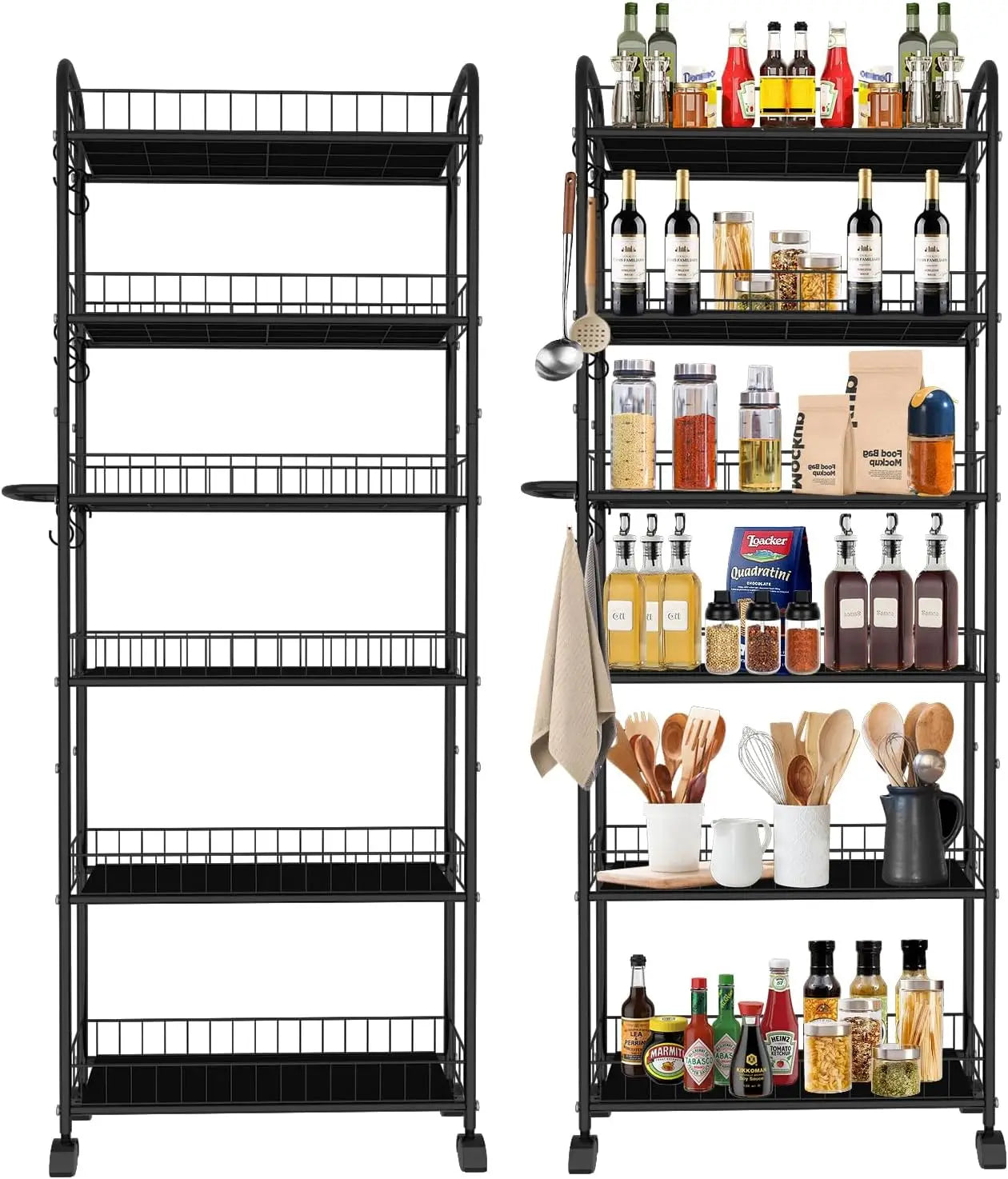 6-Tier Slim Metal Wire Rolling Cart with Handle: