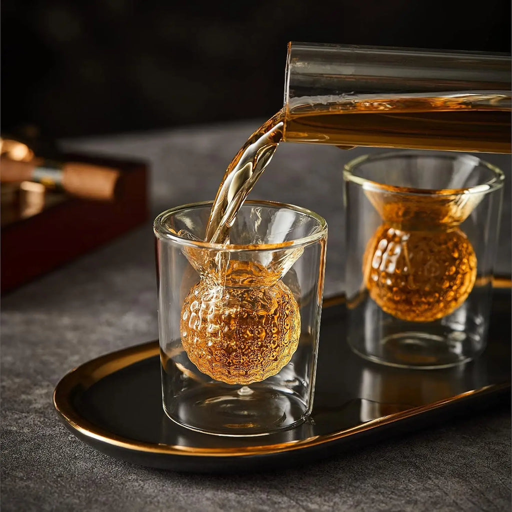 Unique Golf Whiskey Decanter Set with 4 Golf Ball Shot Glasses,