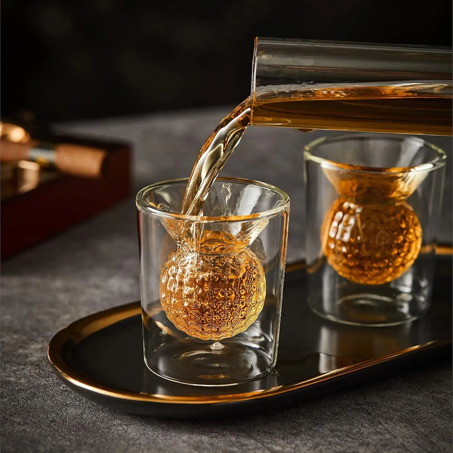 Unique Golf Whiskey Decanter Set with 4 Golf Ball Shot Glasses,