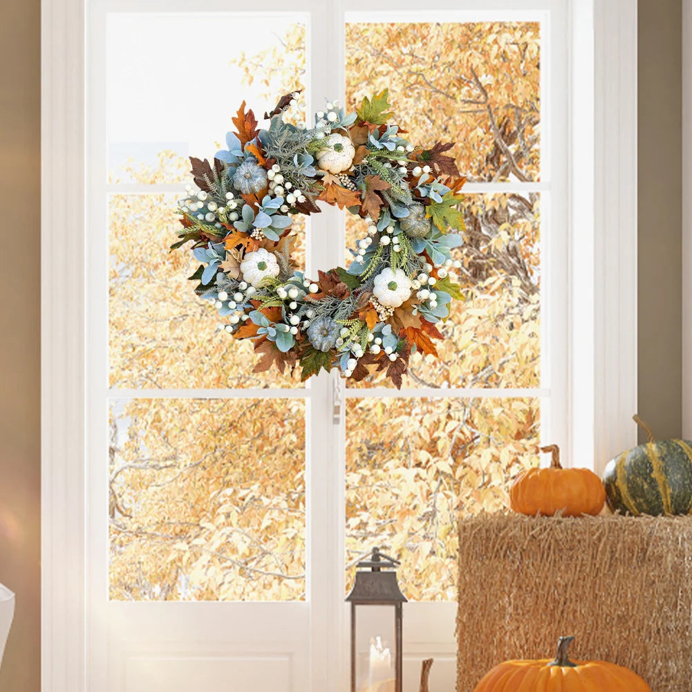 16" Fall  Wreath with Pumpkin and Berry Theme for Front Door, Window or Wall.