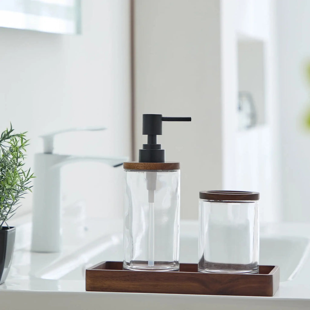 Acacia Wood and Glass Toothbrush Holder