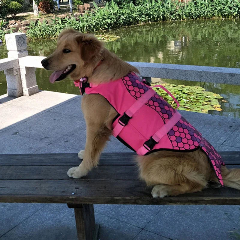 Shark Dog Life Jacket with Handle and Enhanced Buoyancy for Swimming;; May be used for Halloween Costume for Dog