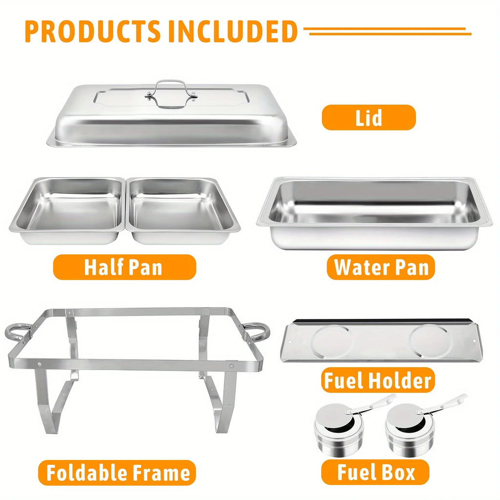 8 Piece Stainless Steel Chafing Dish Buffet Set with Lids and Holders