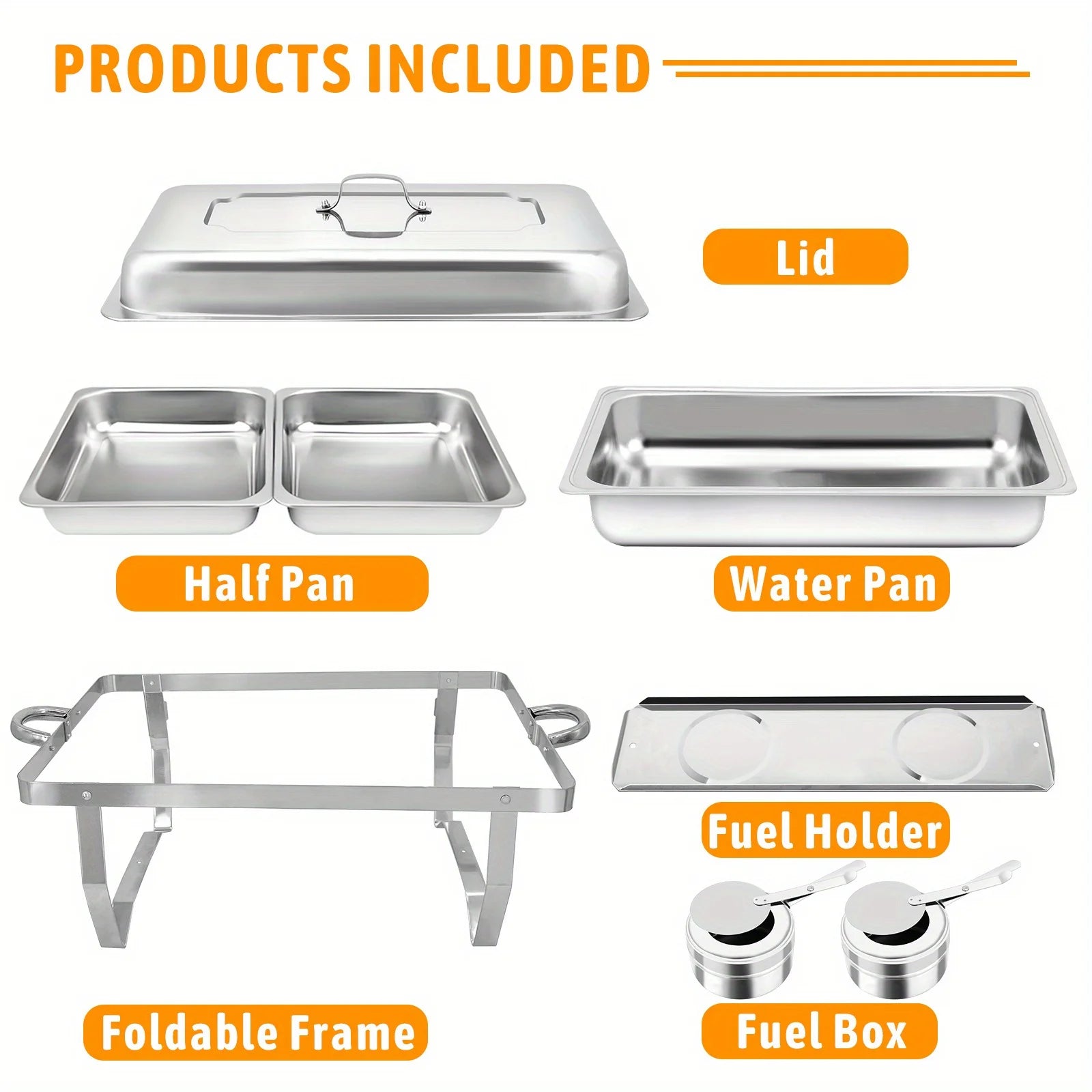 8 Piece Stainless Steel Chafing Dish Buffet Set with Lids and Holders