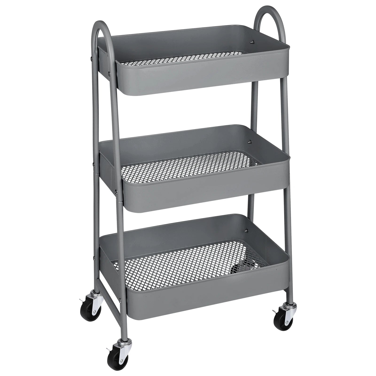 3 Tier Metal Storage Kitchen Cart with Lockable Wheels. Supports 55 lb. per shelf
