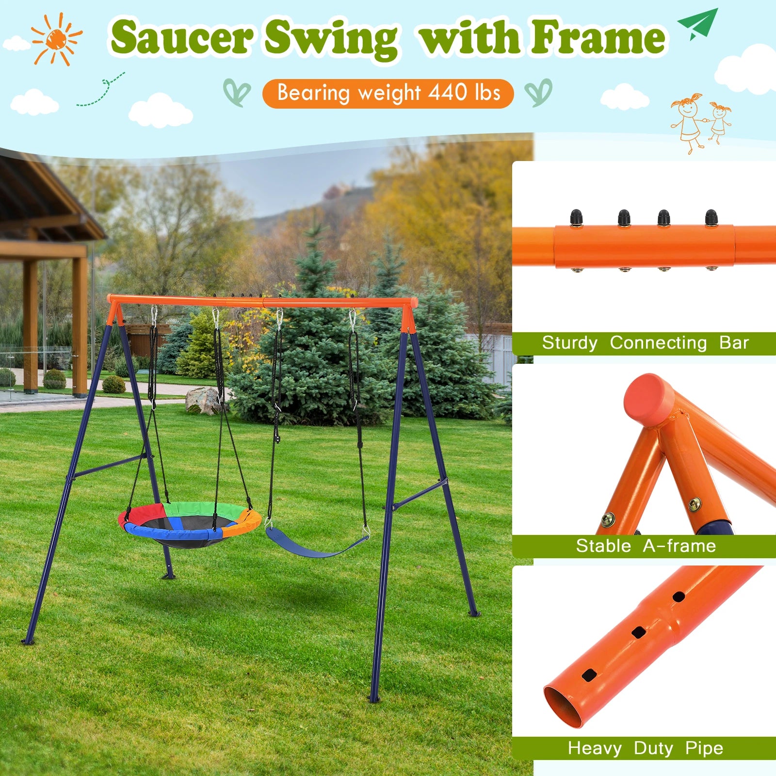 Double seat Children's Playground Swing.