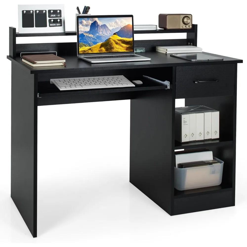 Office Desk with Drawer, Hutch, Keyboard Tray,  Adjustable Open Shelves.  Easy Assembly,