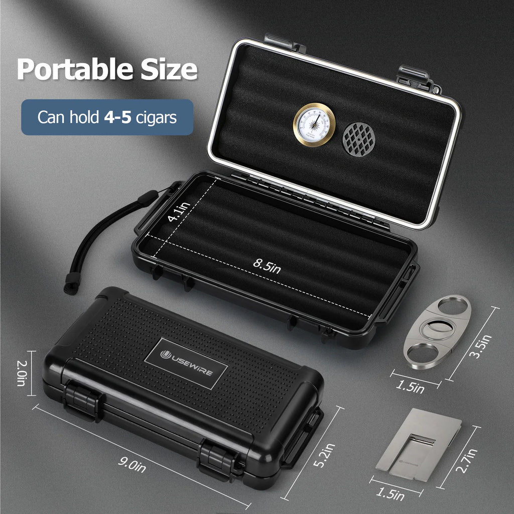 Sealed Cigar Humidor for 4-5 cigars with Humidifier and Hygrometer