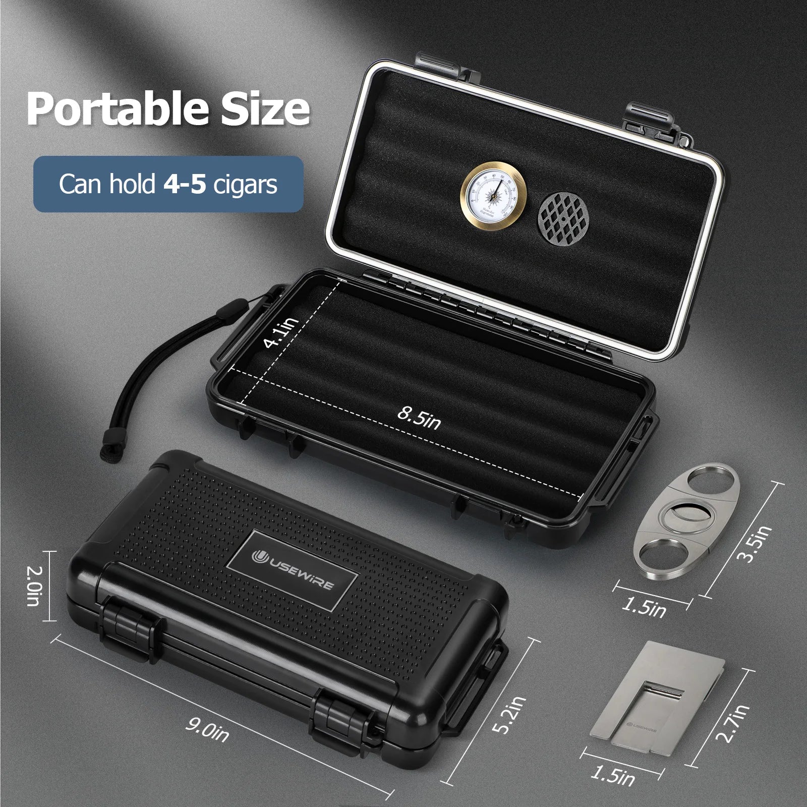 Sealed Cigar Humidor for 4-5 cigars with Humidifier and Hygrometer