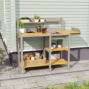 Outdoor Potting Bench  with Shelves for use as Planting Table.