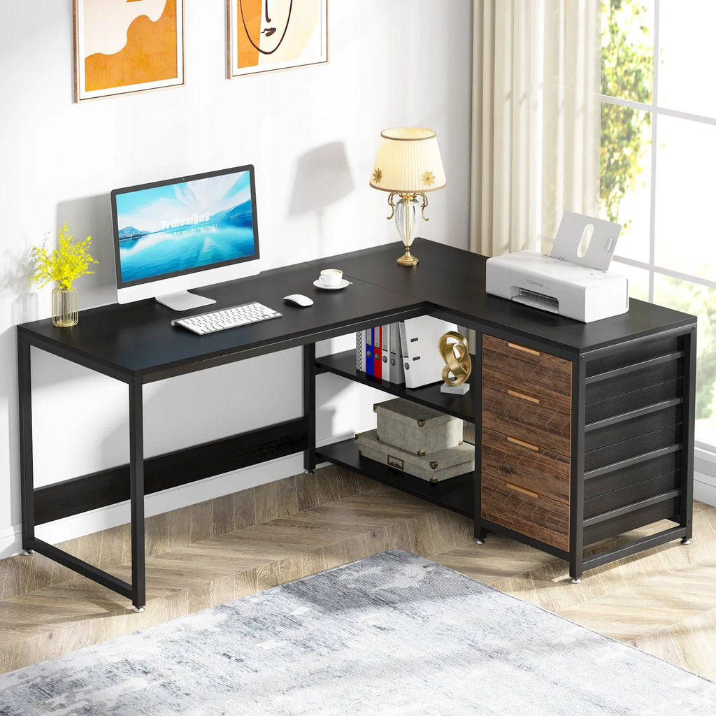 Modern L-Shaped Corner Computer Desk with PC Laptop Table.