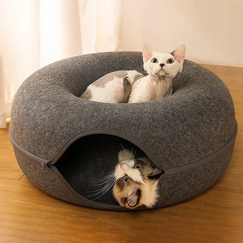 Donut Cat Bed for 2 Cats with zipper to open up.