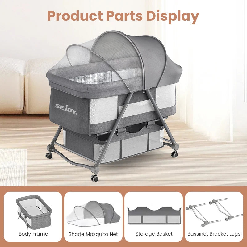 Baby Grab-and-go Convertible Rocking Travel Cot/Crib with Mosquito Net for Multi-Functional Use.