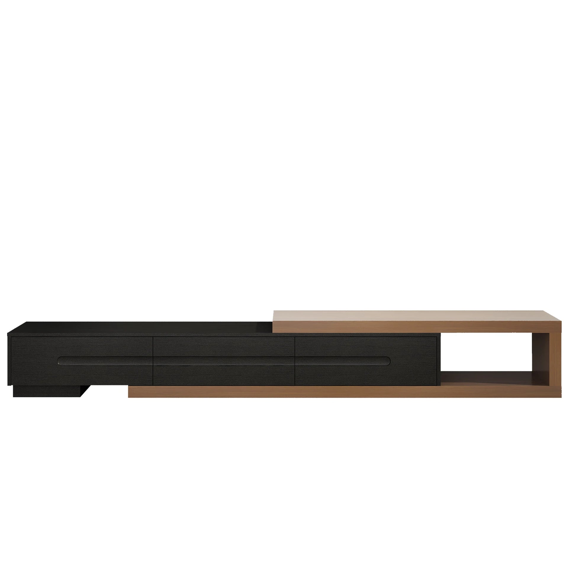 82-110'' Wooden Extendable TV Media Console w/3 Drawers & Open Storage Shelf,