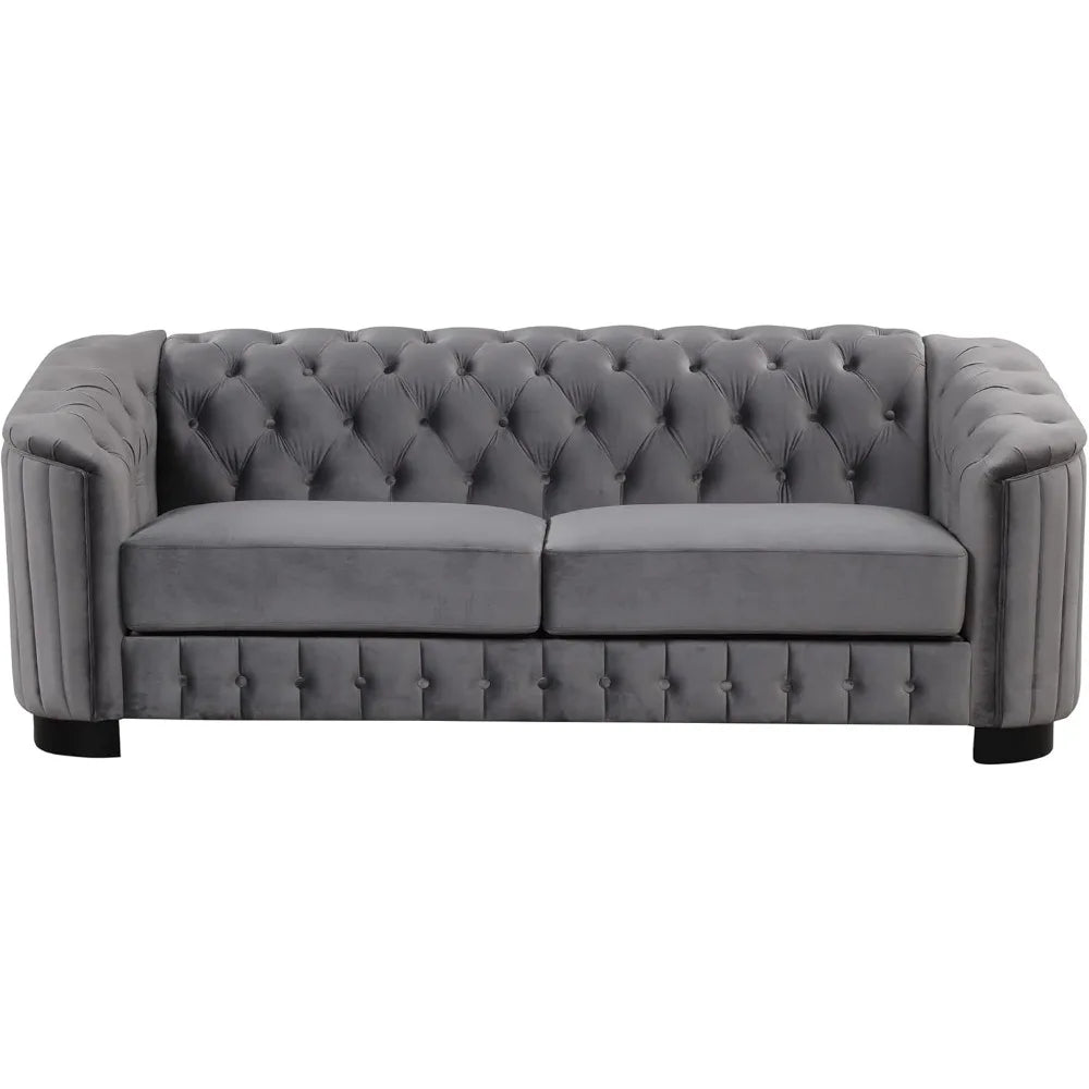 82'' 3-Seat Tufted Upholstered Velvet Chesterfield Sofa in Grey or Beige Color