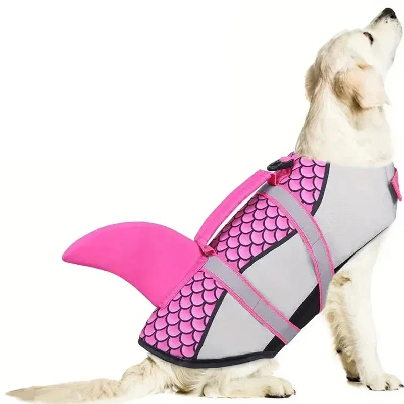 Shark Dog Life Jacket with Handle and Enhanced Buoyancy for Swimming;; May be used for Halloween Costume for Dog