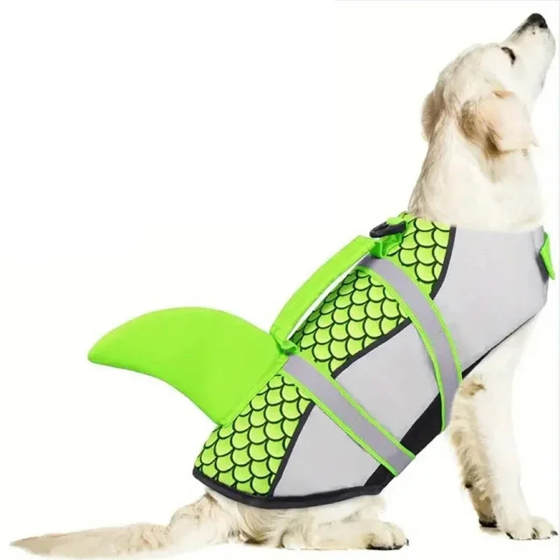 Shark Dog Life Jacket with Handle and Enhanced Buoyancy for Swimming;; May be used for Halloween Costume for Dog