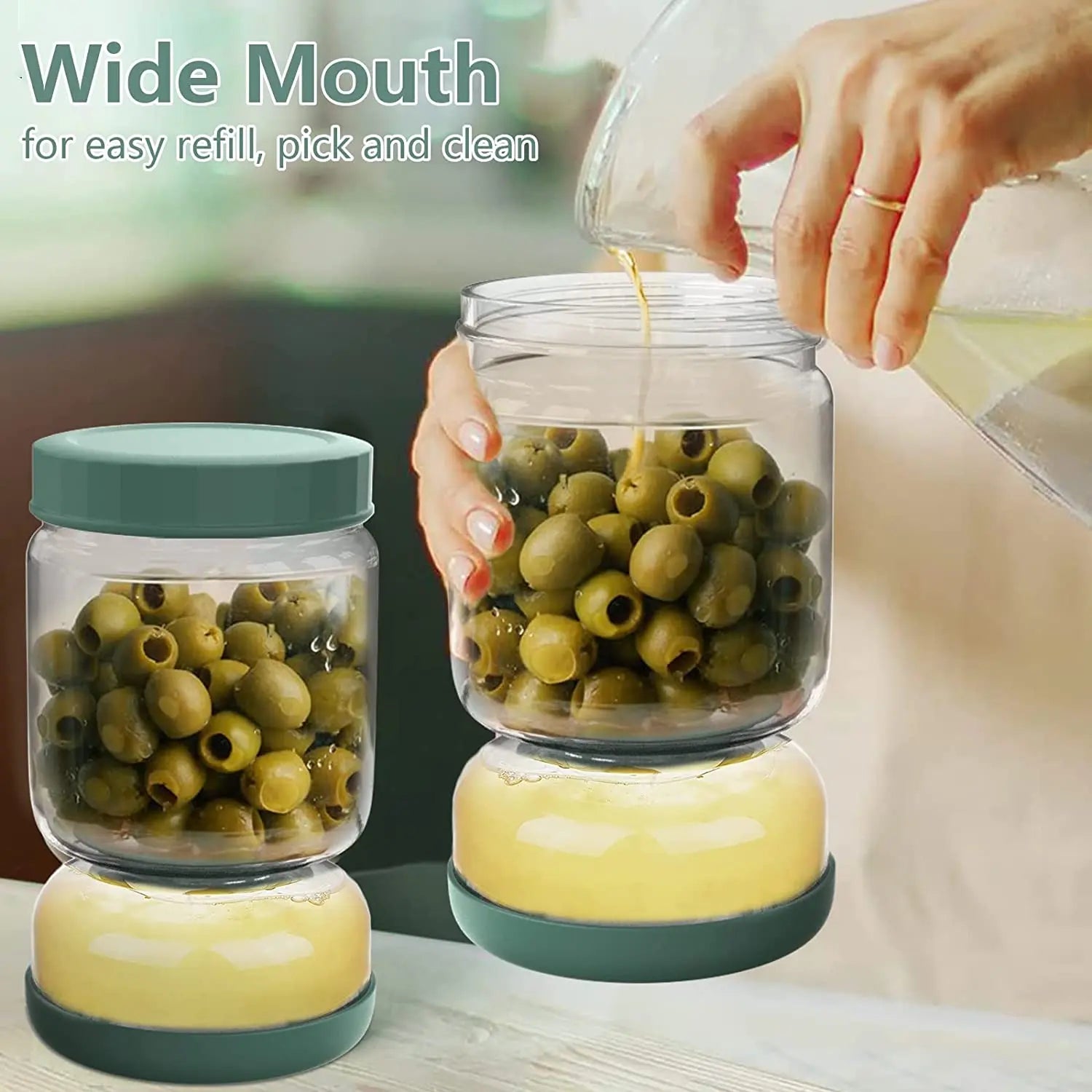 Hourglass Shaped Glass Flip Jar with Lids and Strainer for Food Storage.