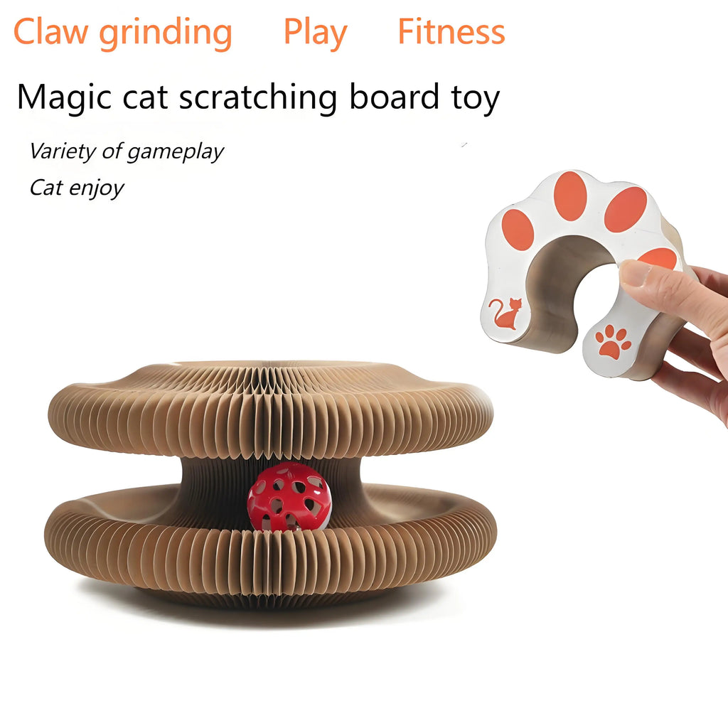 Corrugated Wood Cat Scratching Board with Bell Toy and a Variety of Shapes.