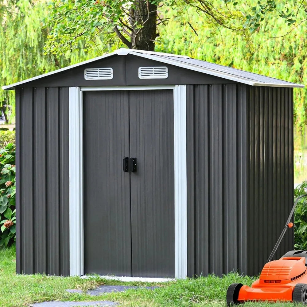 6.2 X 4.2 FT Outdoor Waterproof Metal Storage Shed With Sliding Door.