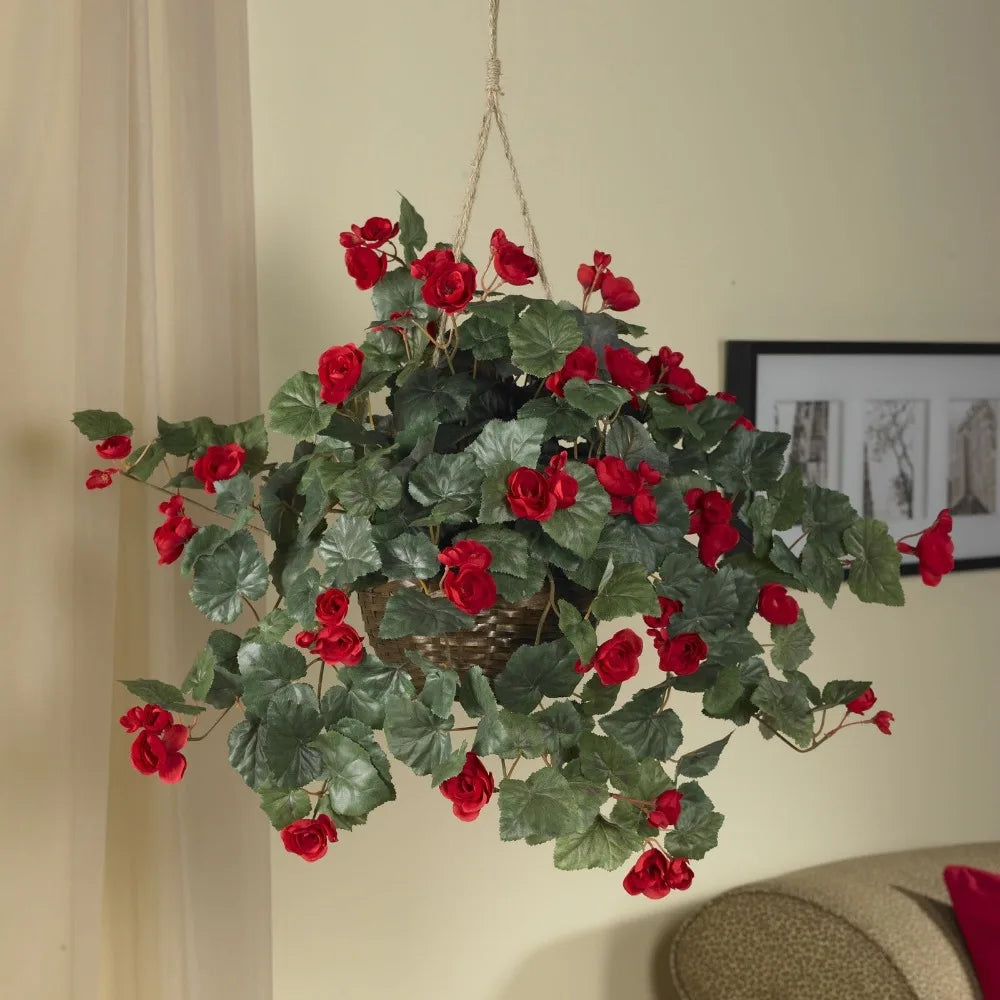 24” x 32" Begonia Artificial Flower in Hanging Basket.
