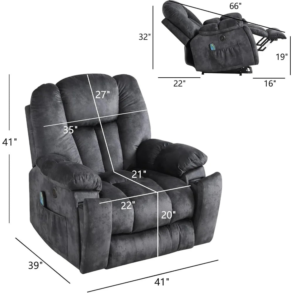 Large Power Lift Recliner Chair with Massage, Heat, and USB.