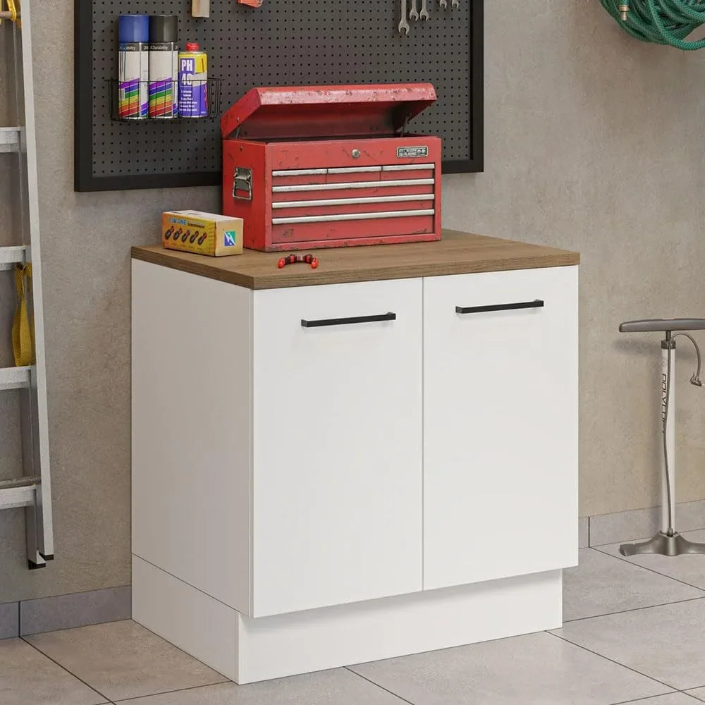 Wooden Garage and Utility Room Floor Storage Cabinet with 2 Doors and Shelves.