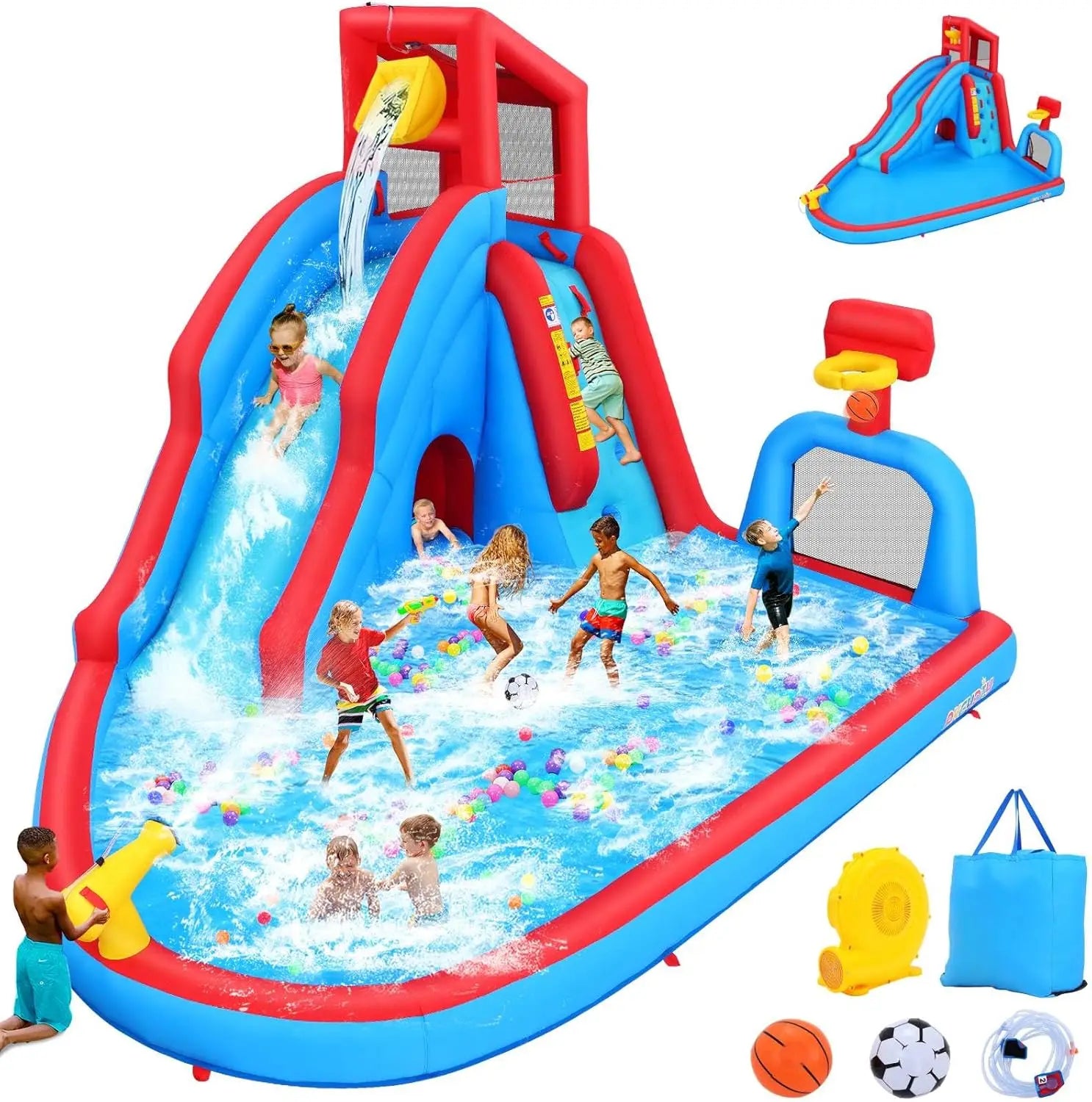 Inflatable Water Slide with Climbing Wall and Bounce House