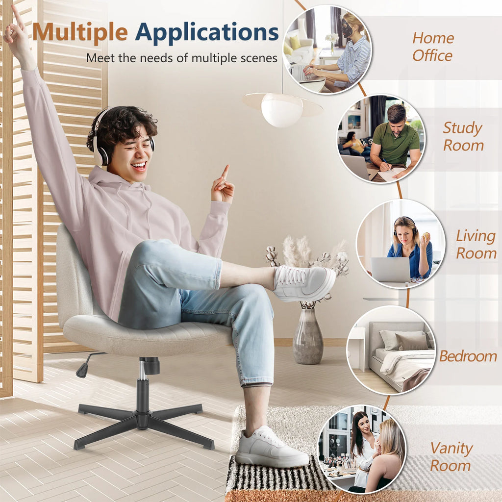 Wide, Armless, Adjustable, Swivel, Cross Legged Rocking Gaming Chair.