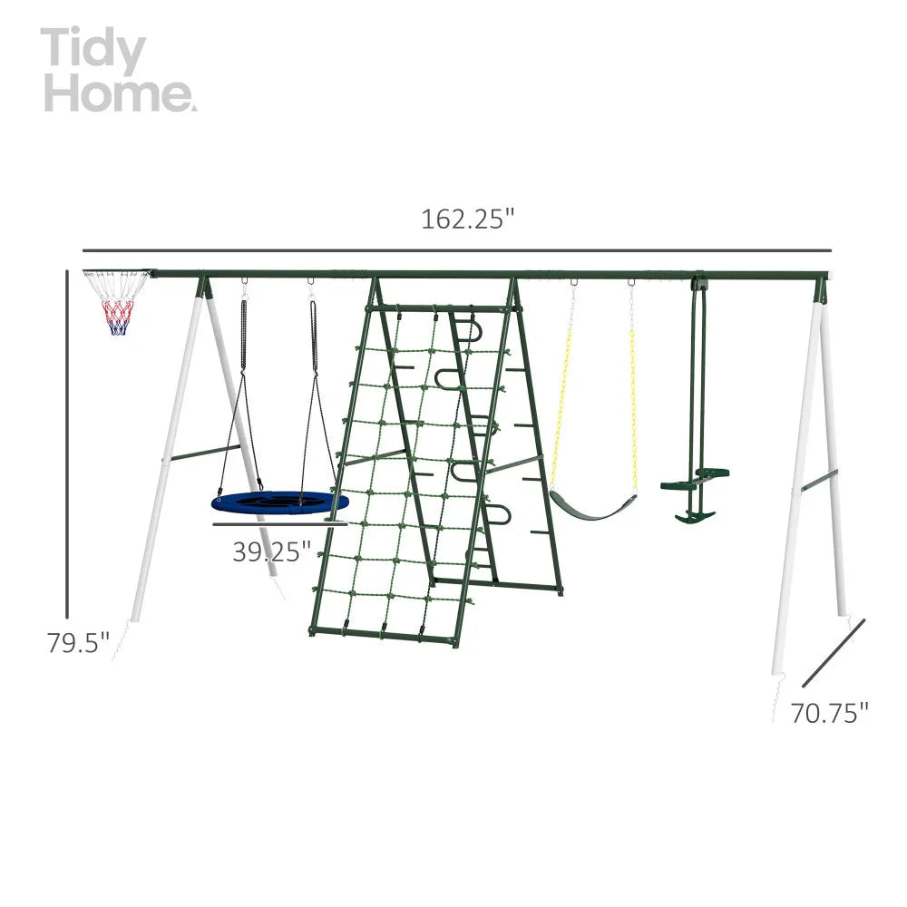 528 lb. capacity 5 in 1 Heavy Duty Swing Set with Saucer Swing and Slide.