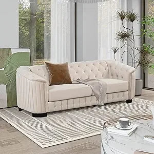 82'' 3-Seat Tufted Upholstered Velvet Chesterfield Sofa in Grey or Beige Color
