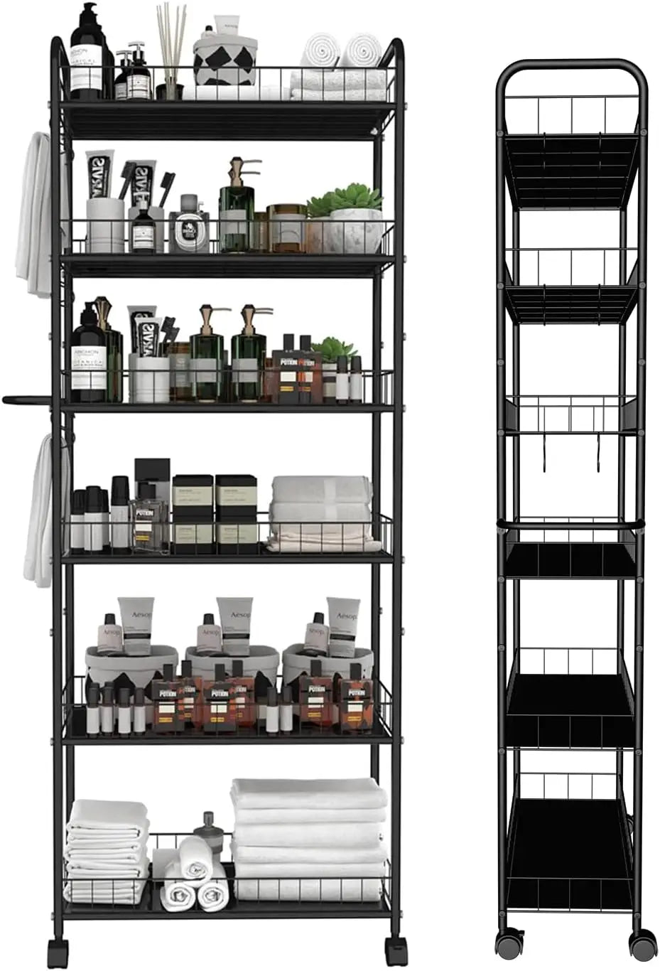 6-Tier Slim Metal Wire Rolling Cart with Handle: