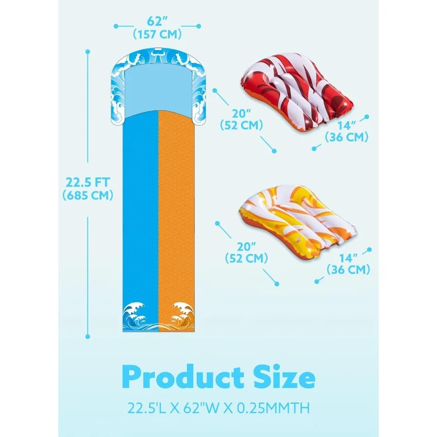 22.5 ft Water Slide with Built In Sprinkler and 2 Bodyboards.