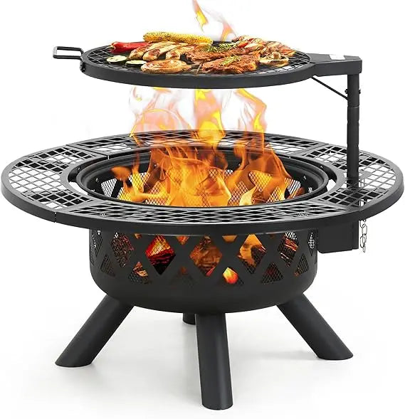 32 inch Woodburning Fire Pit with Poker and Grill.