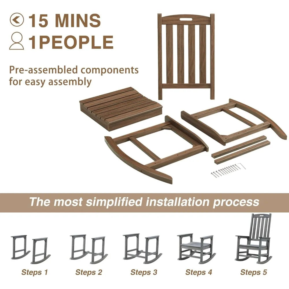 Set of 2 Poly Lumber Oversized Outdoor Rocking Chairs in Various Colors.