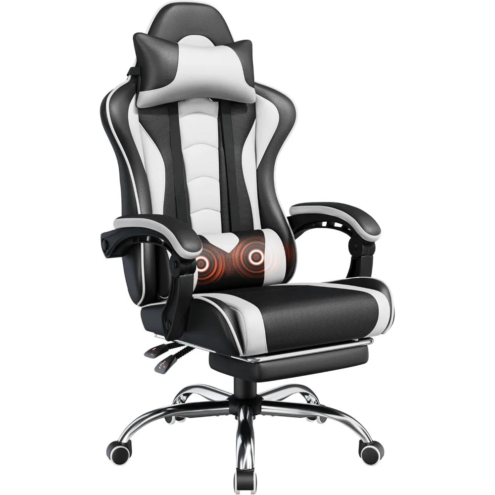 Height Adjustable Ergonomic Office Chair w/ Massage Lumbar Support, Footrest, Swivel Seat and Headrest,