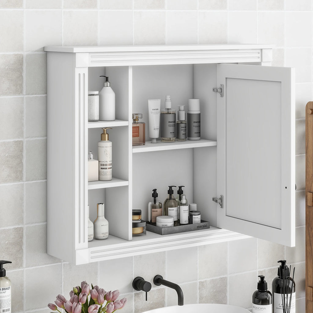 35'' x 28'' Wall Mounted Bathroom Storage Cabinet with 6 Open Shelves And Storage Behind Mirror