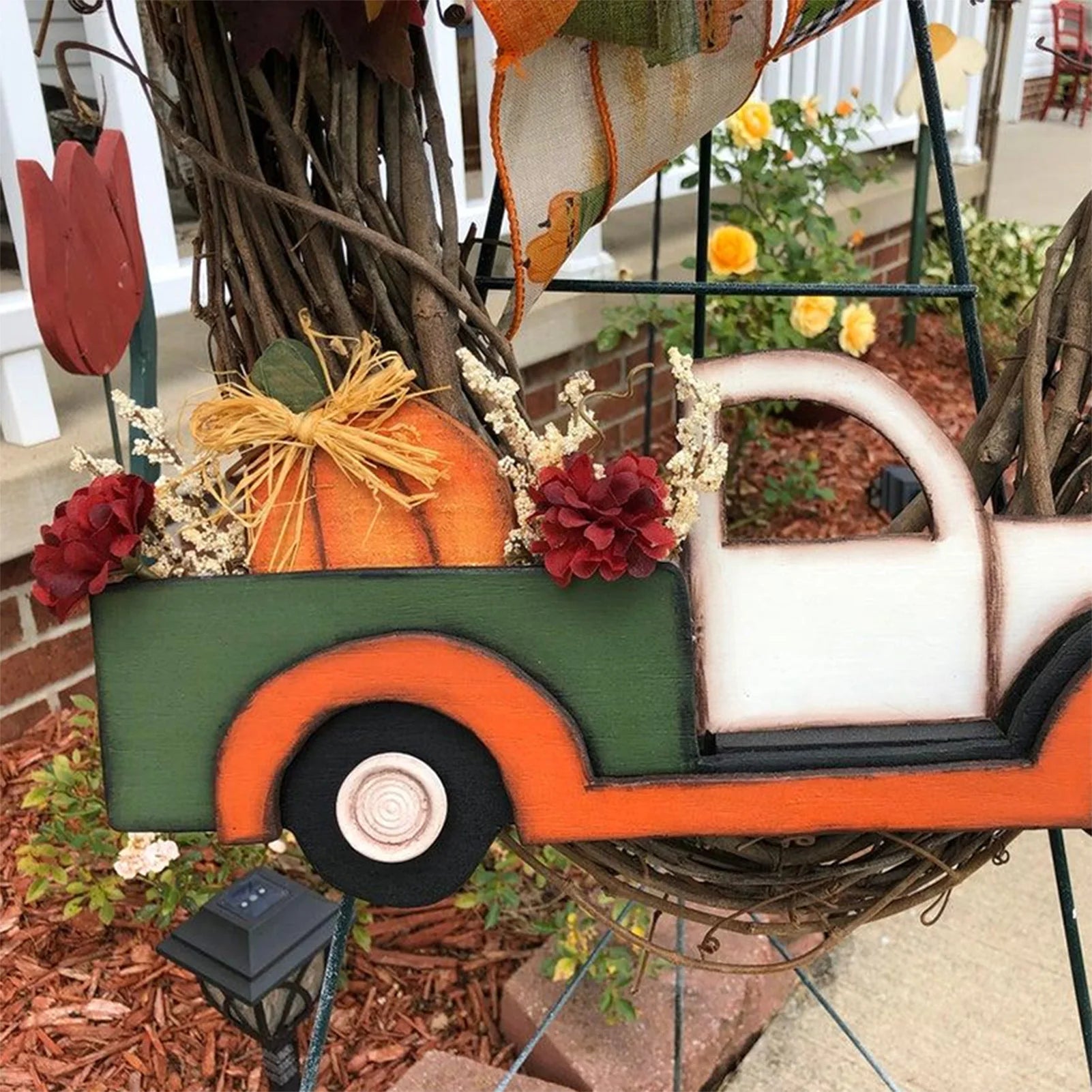 Artificial Fall Wreath for front door featuring farm truck.