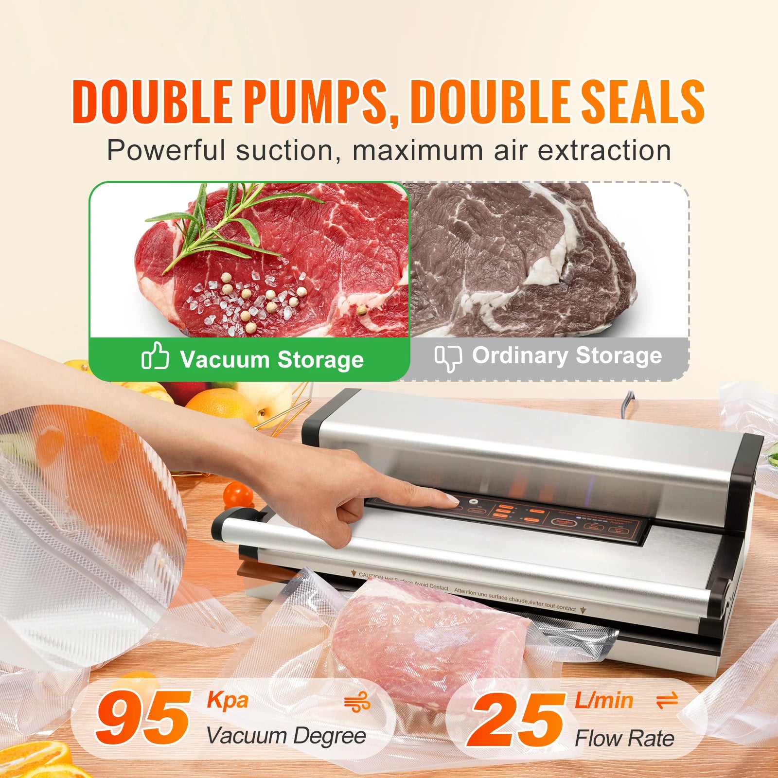 Multifunctional Commercial Vacuum Sealer Machine with Bag Roll Storage Cutter for Home Kitchen