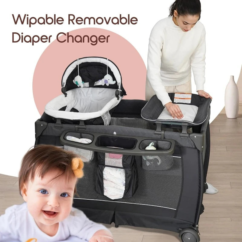 Deluxe Nursery Center with Foldable Play yard for Baby & Toddler with Changing Table for Newborn.