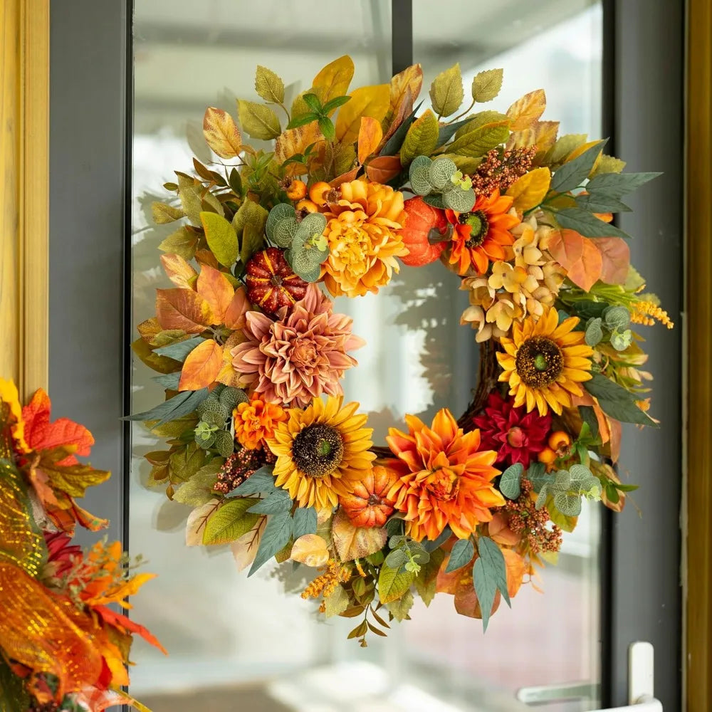 24" Wreath for Front Door with Fall Decor.