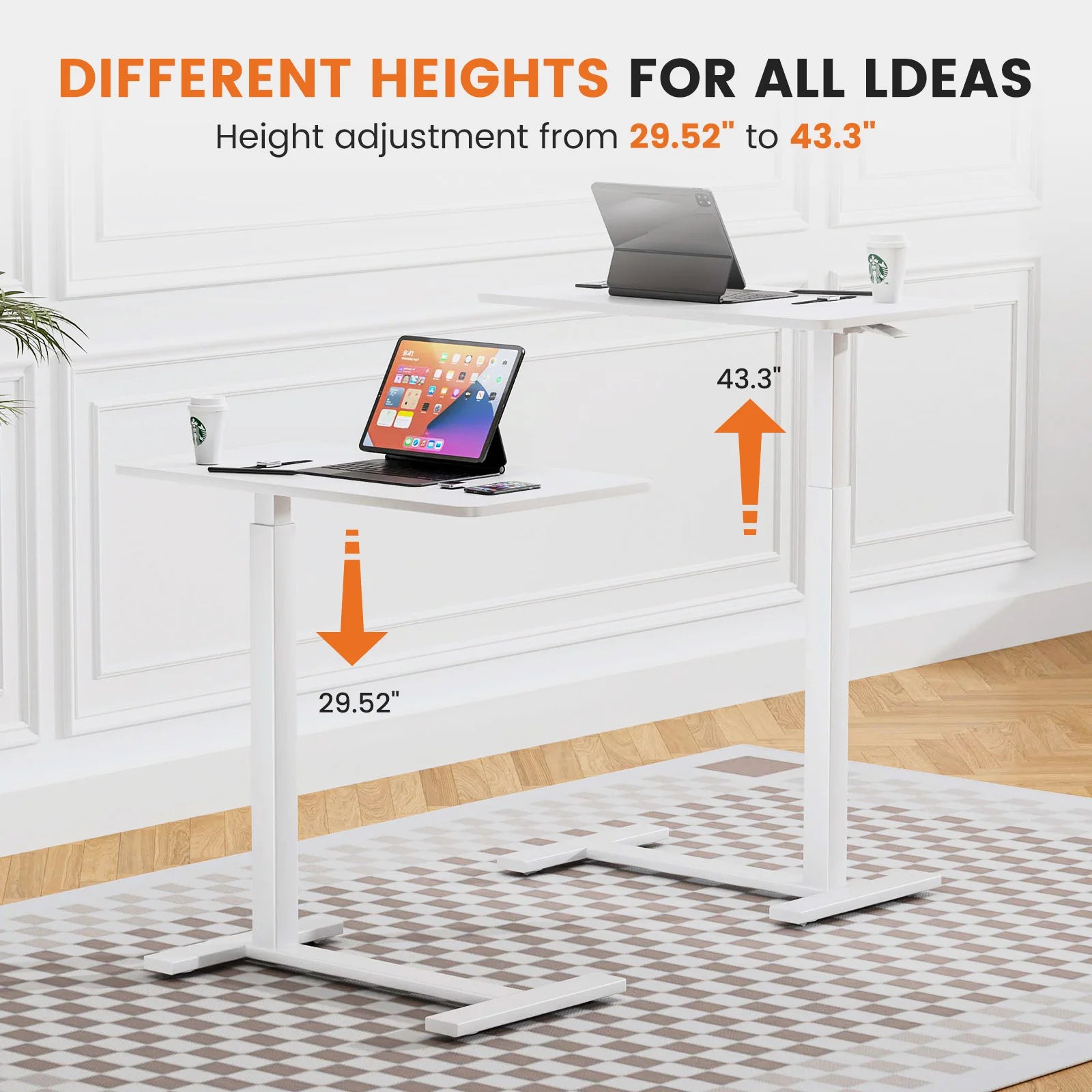Multi-Use Table with Hidden Casters and Adjustable Height for Use with Sofa, Chair or Bed