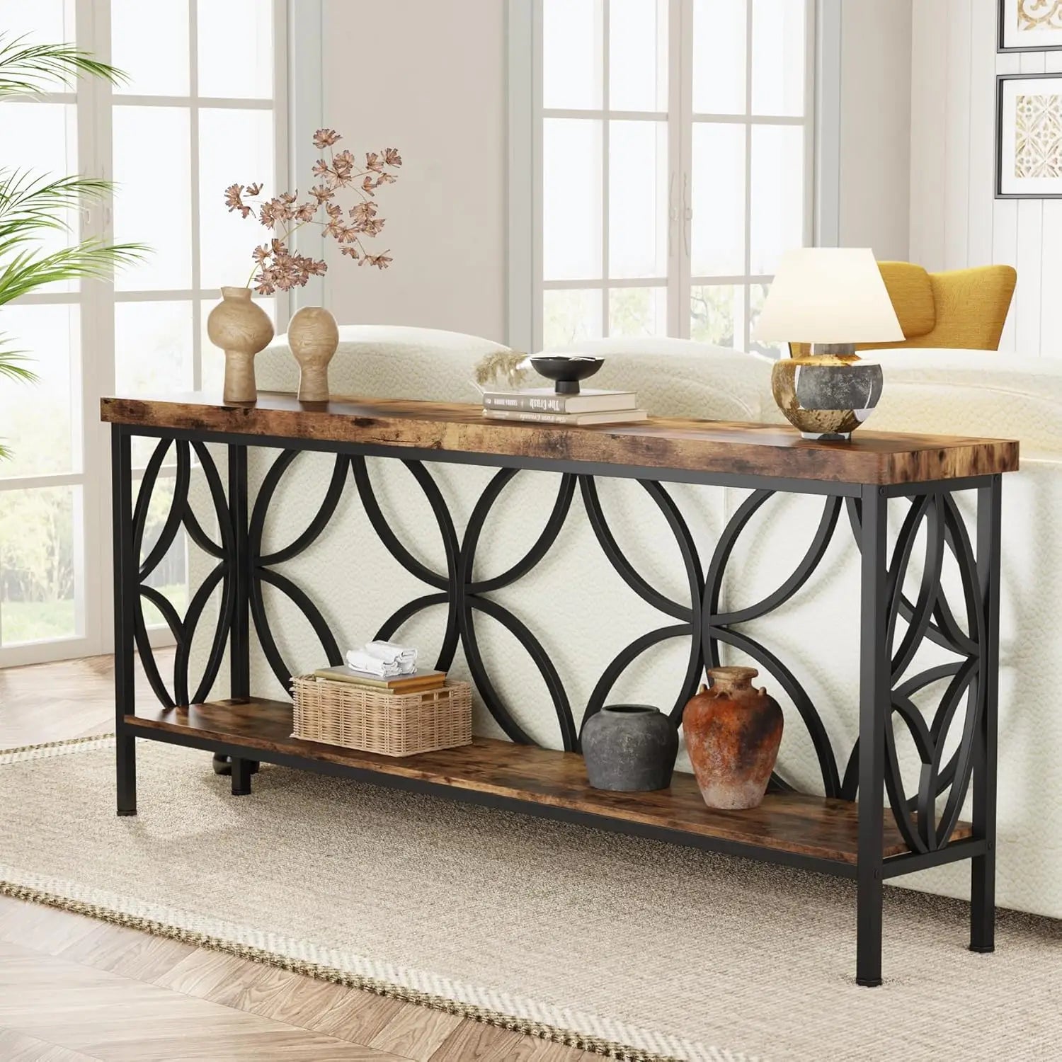 70.9-Inch Long Narrow Sofa or Entryway Table with Shelf for Storage.