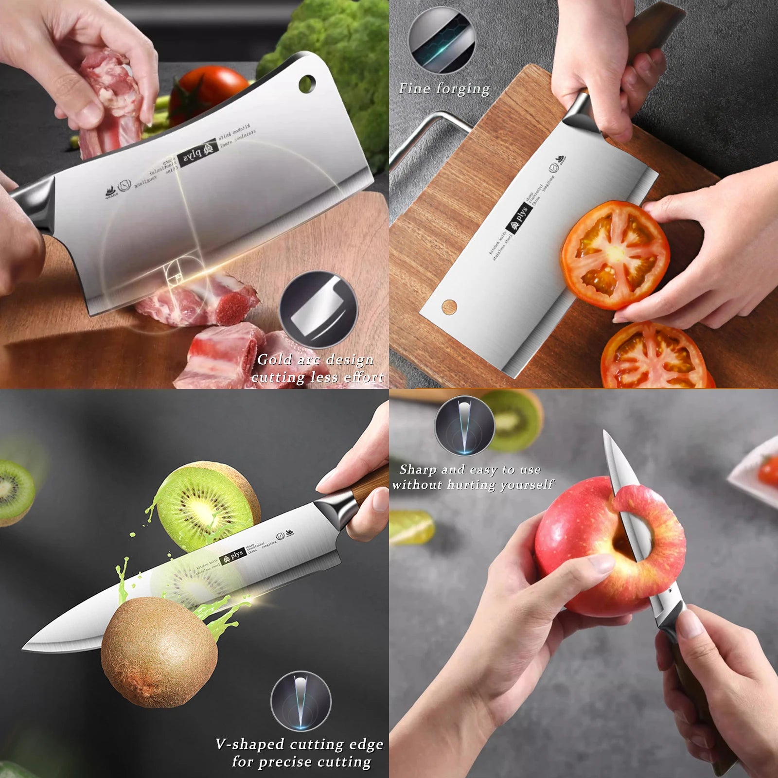 Professional 4-Piece Kitchen Knife Set with Cleaver,  Slicer, Chef Knife, and Paring knife