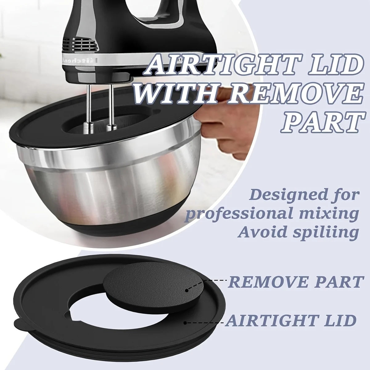 8pcs Stainless Steel Mixing Bowls with Airtight Lids and Attachments
